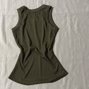 Ribbed Army Green Knit Sleeveless Shirt Earth Tank Top Women's Size Small